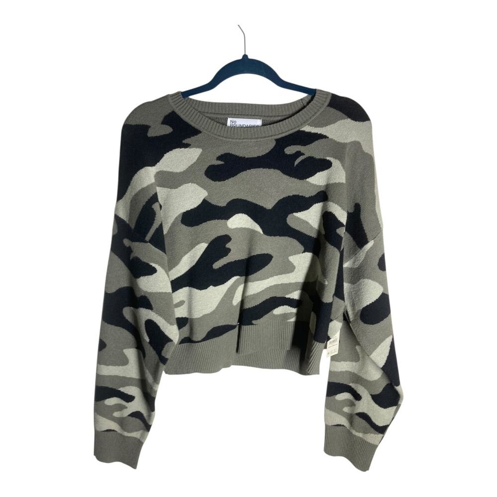 No Boundaries Green Cropped Camo Sweater XL